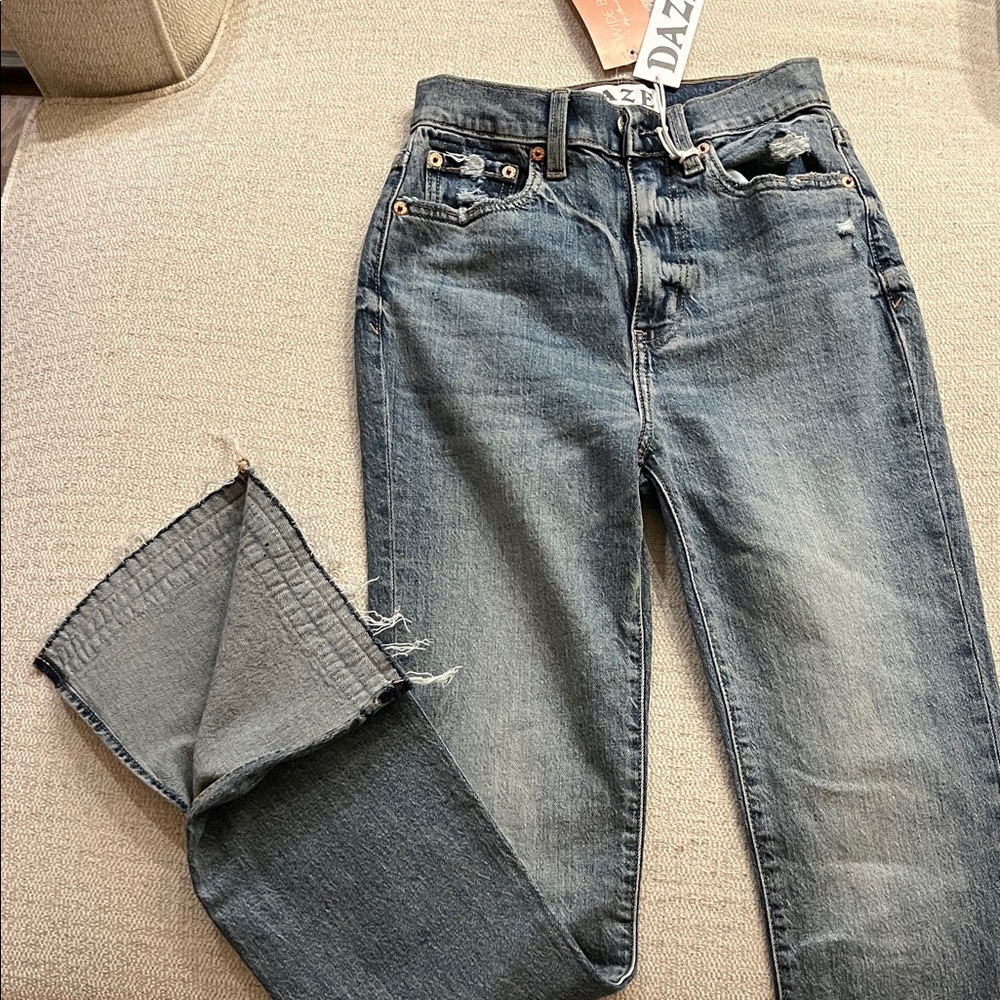 Daze High-Rise Women's Blue Denim Jeans — Distressed Hem